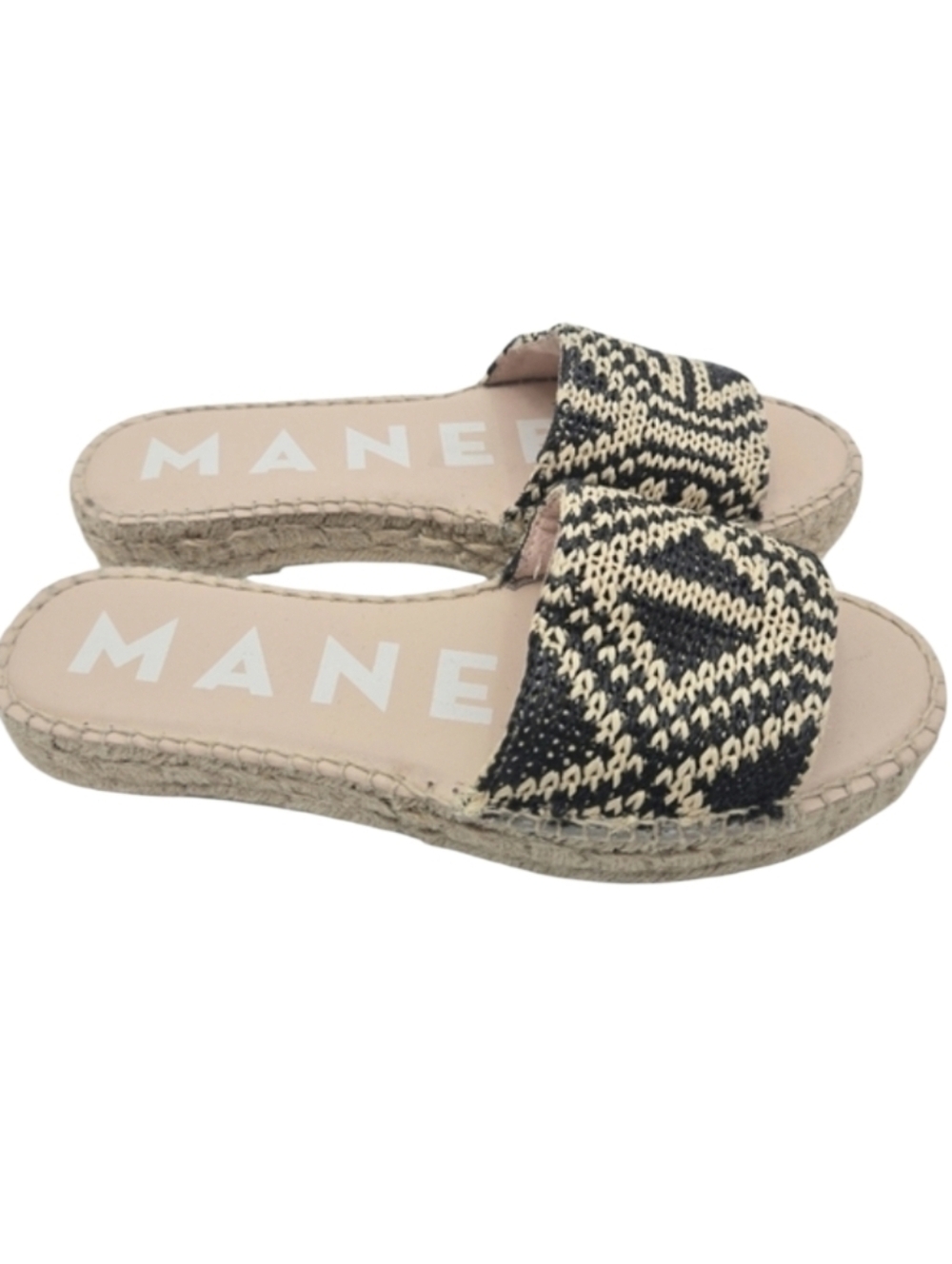 Manebi Sandals Yucatan Espadril‎ Tan and Black Woven Slip On